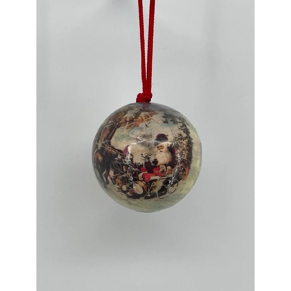 VTG Santa Claus Christmas Ornament Decoupage Ball Handmade‎ Style Holiday Decor